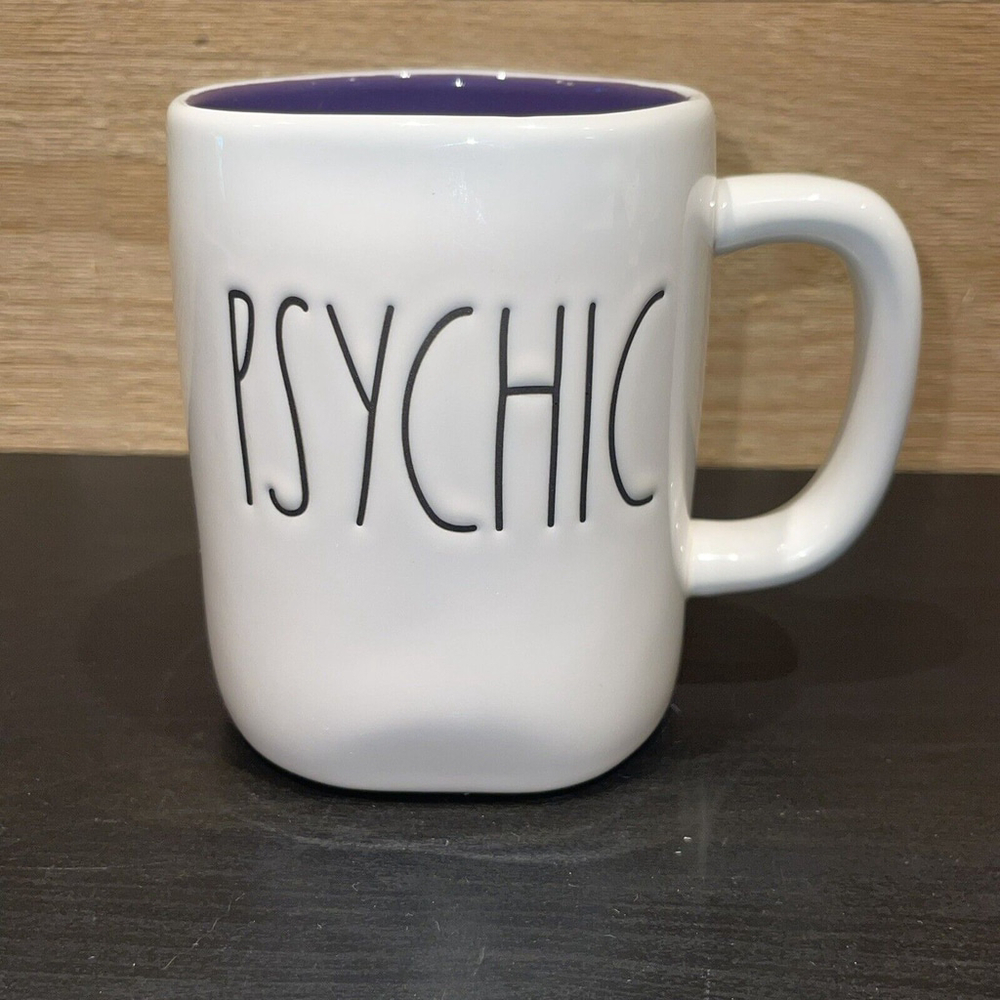 Rae Dunn Psychic Mug Artisan Collection Magenta Used White Purple Interior NWT